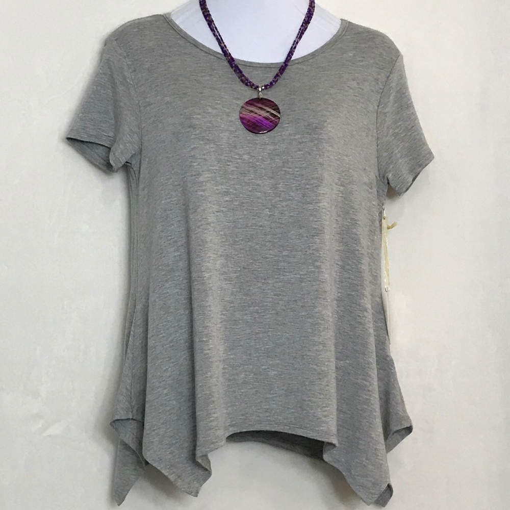 Petite Misia SOFT SS Gray Sharkbite hem Top MP